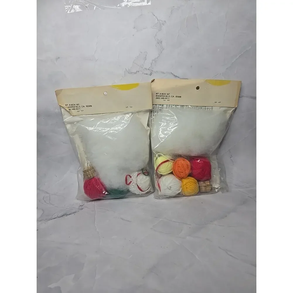 Vintage L.K.O. Soft Sculpture Knitted Hot Air Balloon Ornament Set of Two